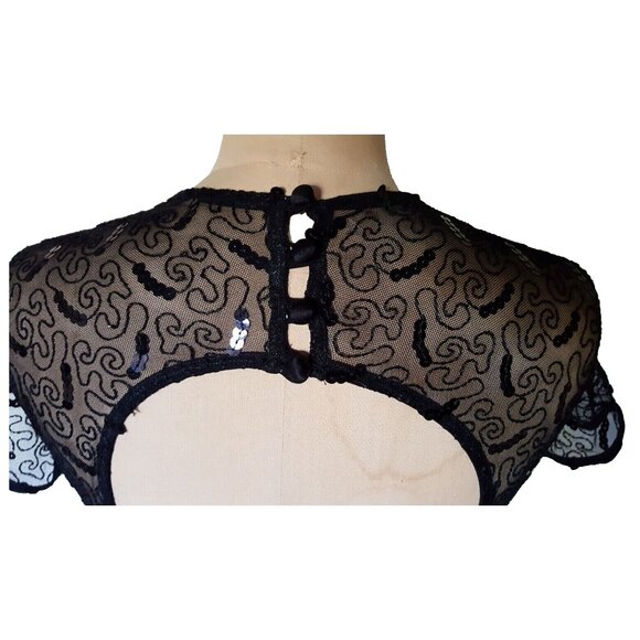 Joseph Ribkoff formal maxi gown cocktail dress, rouched, lace fitted, black M - Picture 9 of 12